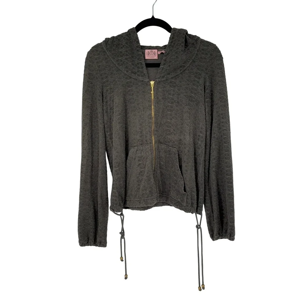 Juicy Couture Y2K Terry Cloth Hoodie Olive Green Full Zip Drawstring Jacket
